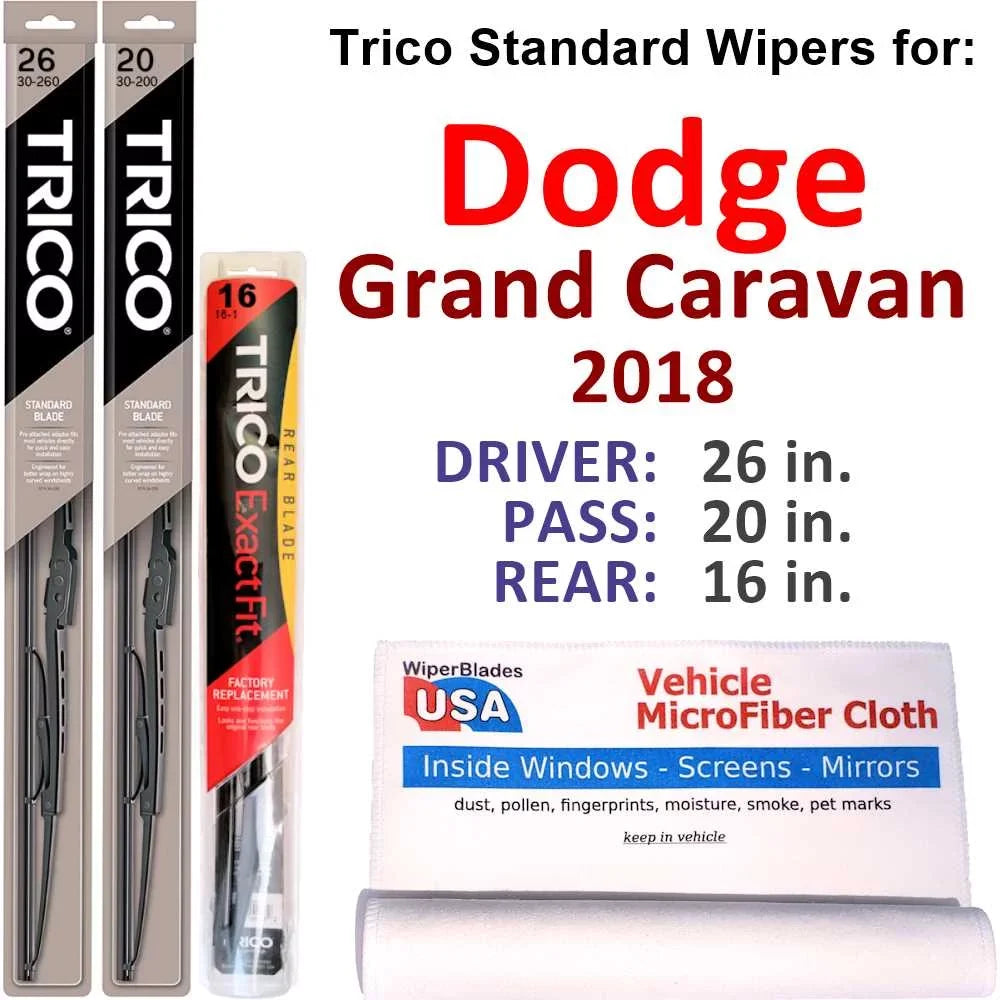3) 2018 Grand (Set of Wiper Caravan w/Rear Blades Dodge Wiper