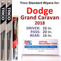 3) 2018 Grand (Set of Wiper Caravan w/Rear Blades Dodge Wiper