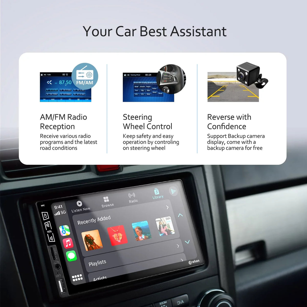 IPS Inch Complimentary Bluetooth with Screen Compatiable Din Mirror Car Double Multimedia Player Camera Auto, Stereo Corehan 7 Radio Android Backup with Carplay, Touch Link - Car