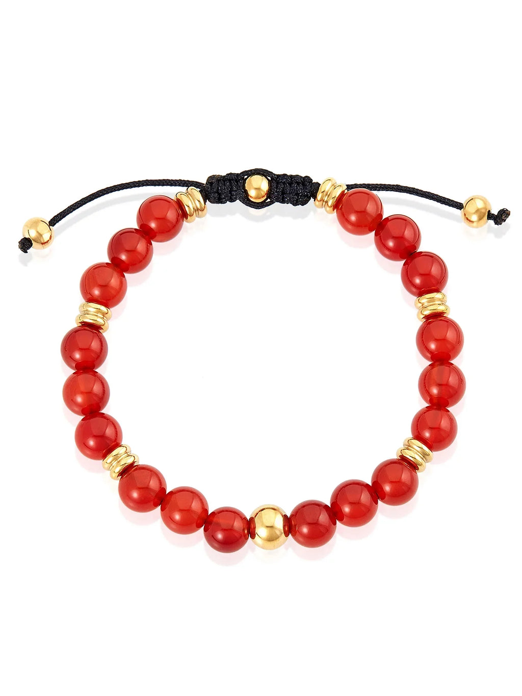 Bracelet Plated Gold Coastal Adjustable (8mm) and Steel Men's Jewelry Agate Stainless Beaded Red Stone