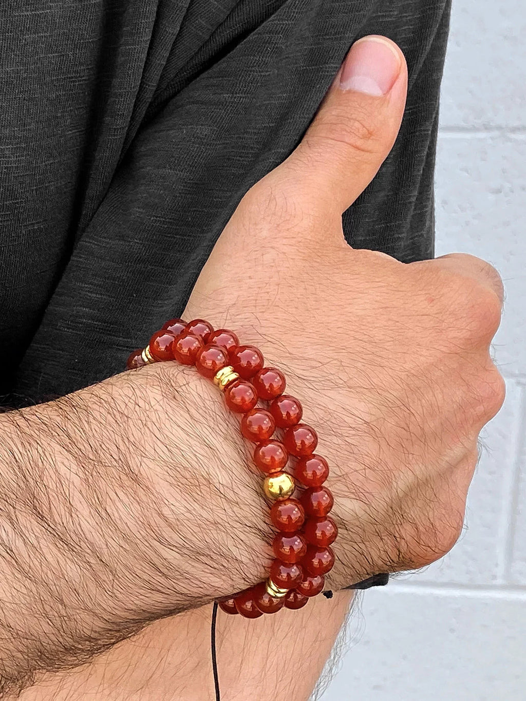Bracelet Plated Gold Coastal Adjustable (8mm) and Steel Men's Jewelry Agate Stainless Beaded Red Stone