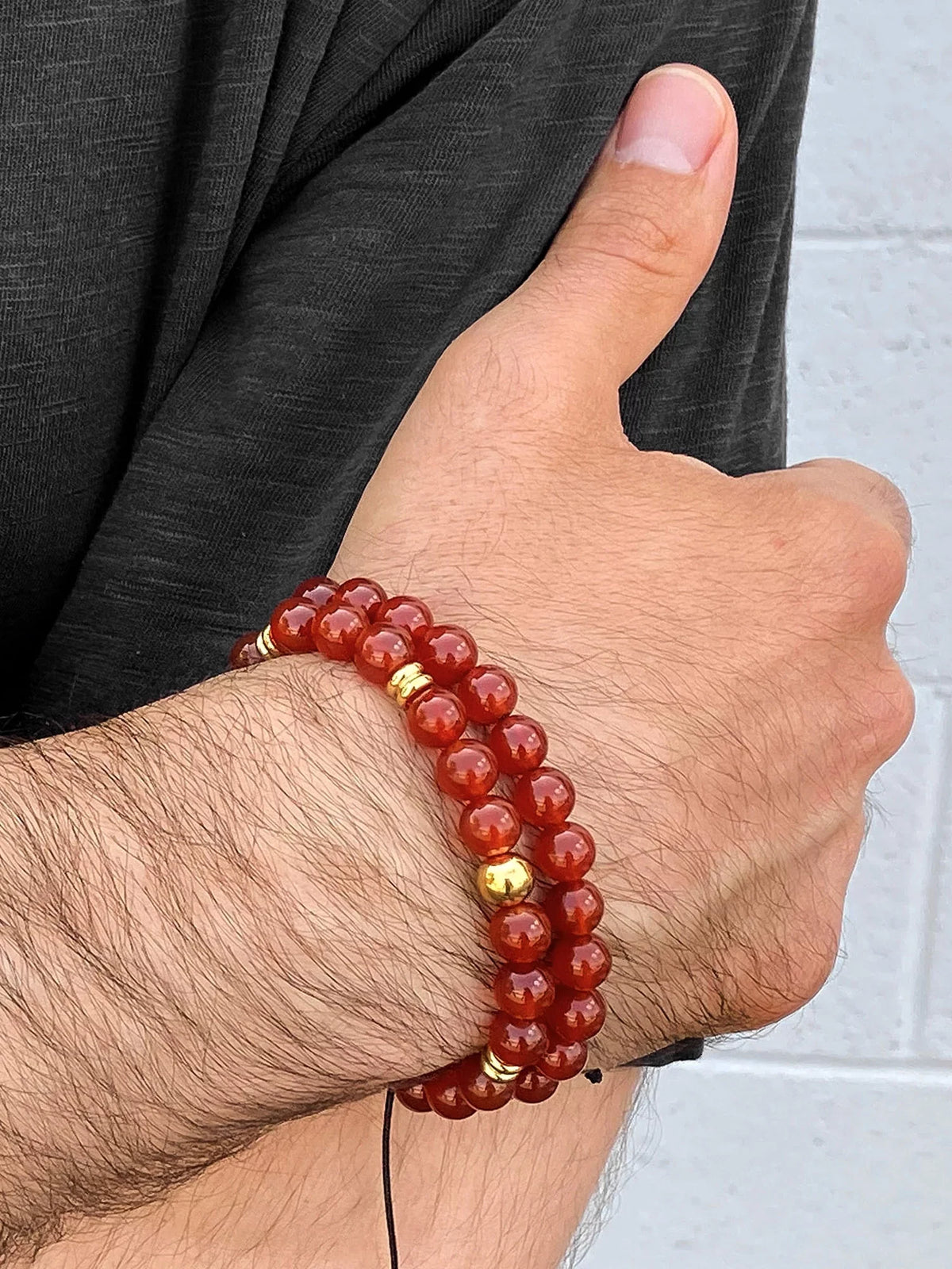 Bracelet Plated Gold Coastal Adjustable (8mm) and Steel Men's Jewelry Agate Stainless Beaded Red Stone