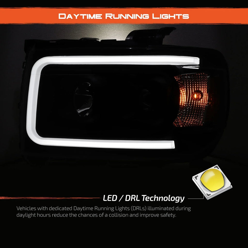 Headlights Bar - Light LED Projector Black Canyon For DRL 2015-2022 - AKKON Pair GMC Housing