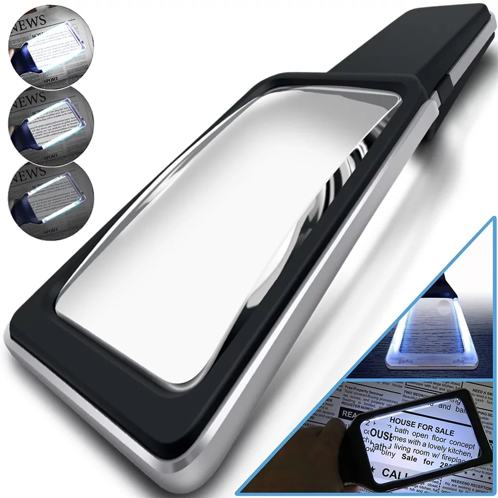 Dimmable Magnifying Large Glass Magnifier Reading for Vision Macular Best with Viewing Small LEDs]-Evenly Seniors, 4X Area-The Low Fully Lit Lighted Anti-Glare & [10 Degeneration Fonts,