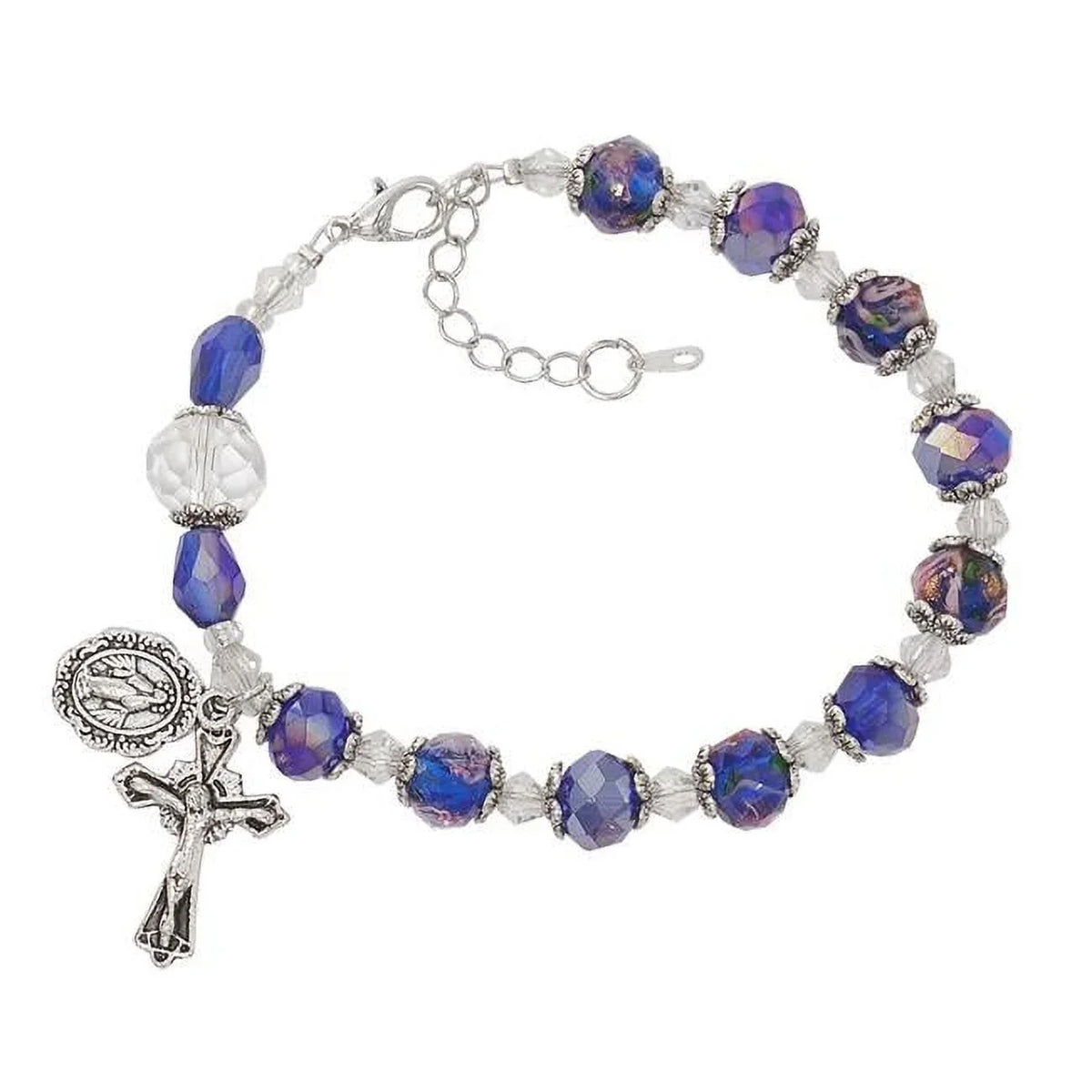 Mcvan Bracelet & Adjustable 7-8.5 Links Blue Flower with Beads BR357 in. Crystal