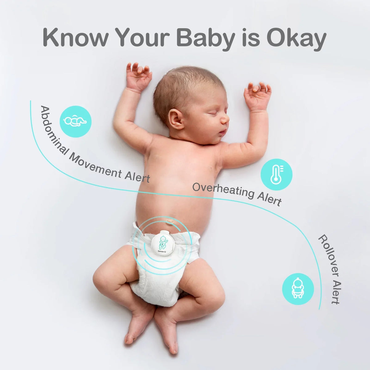 with Smartphones, on Audio Alerts Abdominal and Abdominal Movement Baby Baby's Sense-U Pink Position Safety Baby - Temperature, for Sleeping Monitor Tracks Rollover Instant Movement, Smart