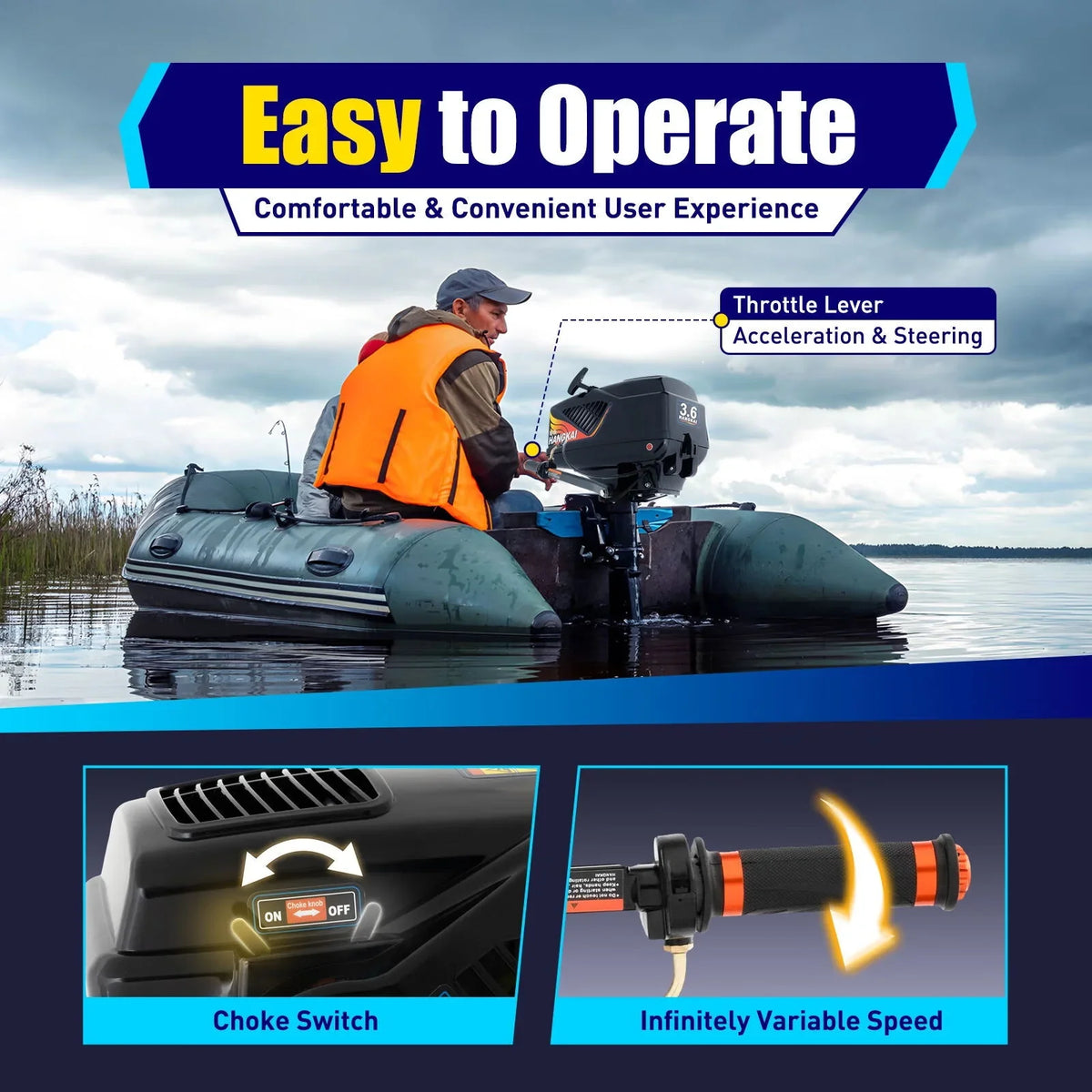 Engine Fishing Boat Motor,Trolling Motor 3.6HP 2 exterior Adventure Outboard Boat WUZSTAR Stroke for Aquaculture