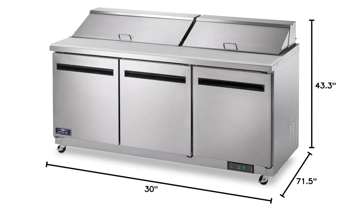 115v Prep Arctic 71.5-Inch AST72R Refrigerated 3-Door Table, Sandwich/Salad Air