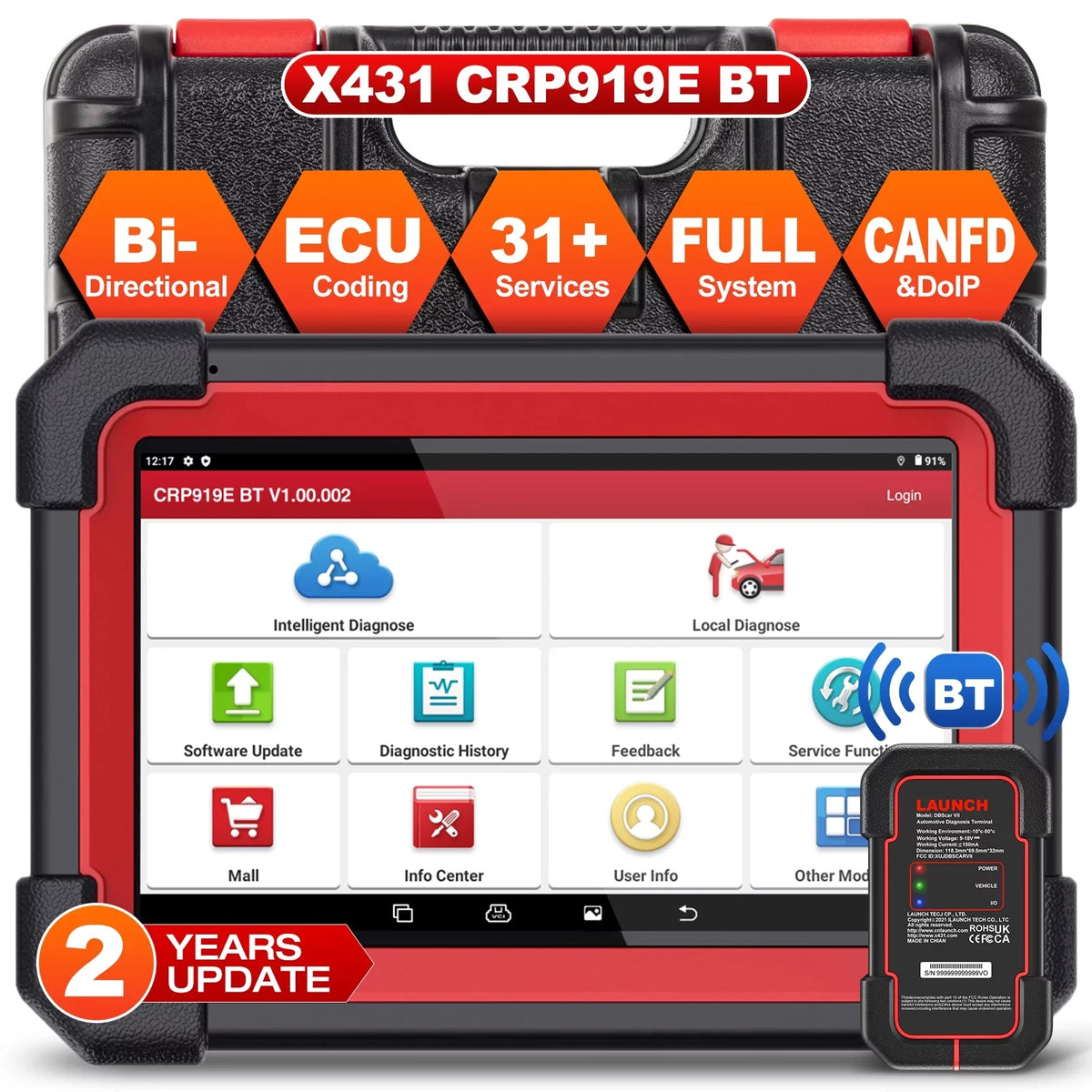 CRP Scanner All Coding,Bi-Directional Full for DOIP,FCA LAUNCH BT Vehicles,ECU 2024 Control,CANFD Tool AutoAuth Scan 919E OBD2 with Diagnostic X431 System