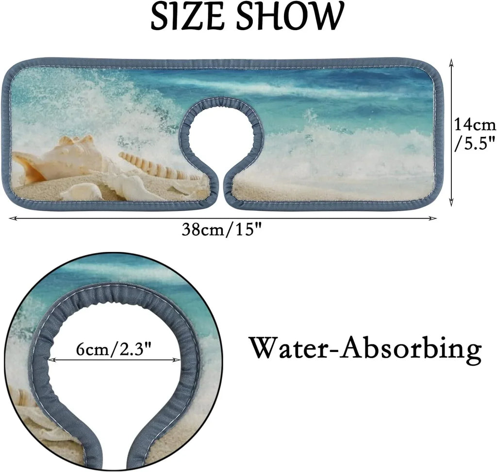 Bestwell Drying Kitchen Guard Mat, 3PCS Bath Microfiber Conch Beach Splash Sea Sinkmat Faucet Countertop Drip Sink Mats Absorbent Catcher, Washable
