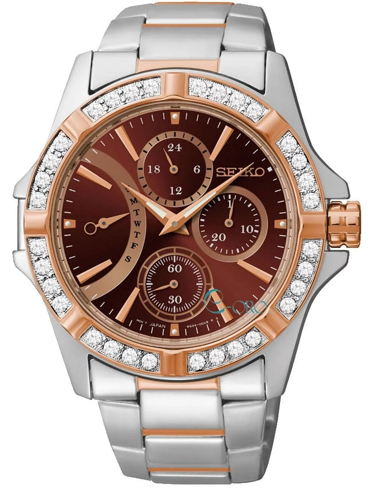 Seiko Crystal Fixed Bezel Lord Women's Two-Toned Stainless Watch Swarovski Steel