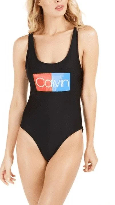 Klein Logo US U-Back BLACK Deep One-Piece Large Calvin Swimsuit,