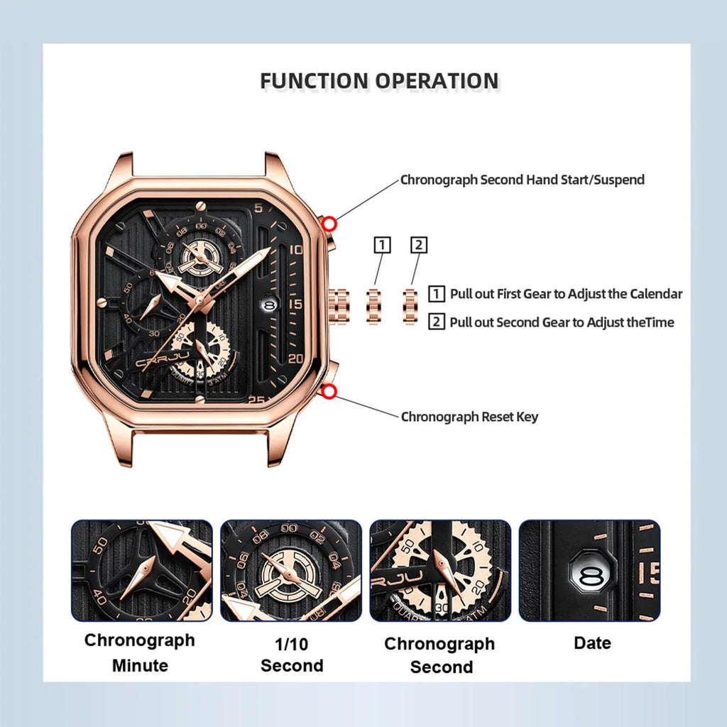 Chronograph Business Waterproof Leather Quartz Date Luxury Watch Men's Luminous