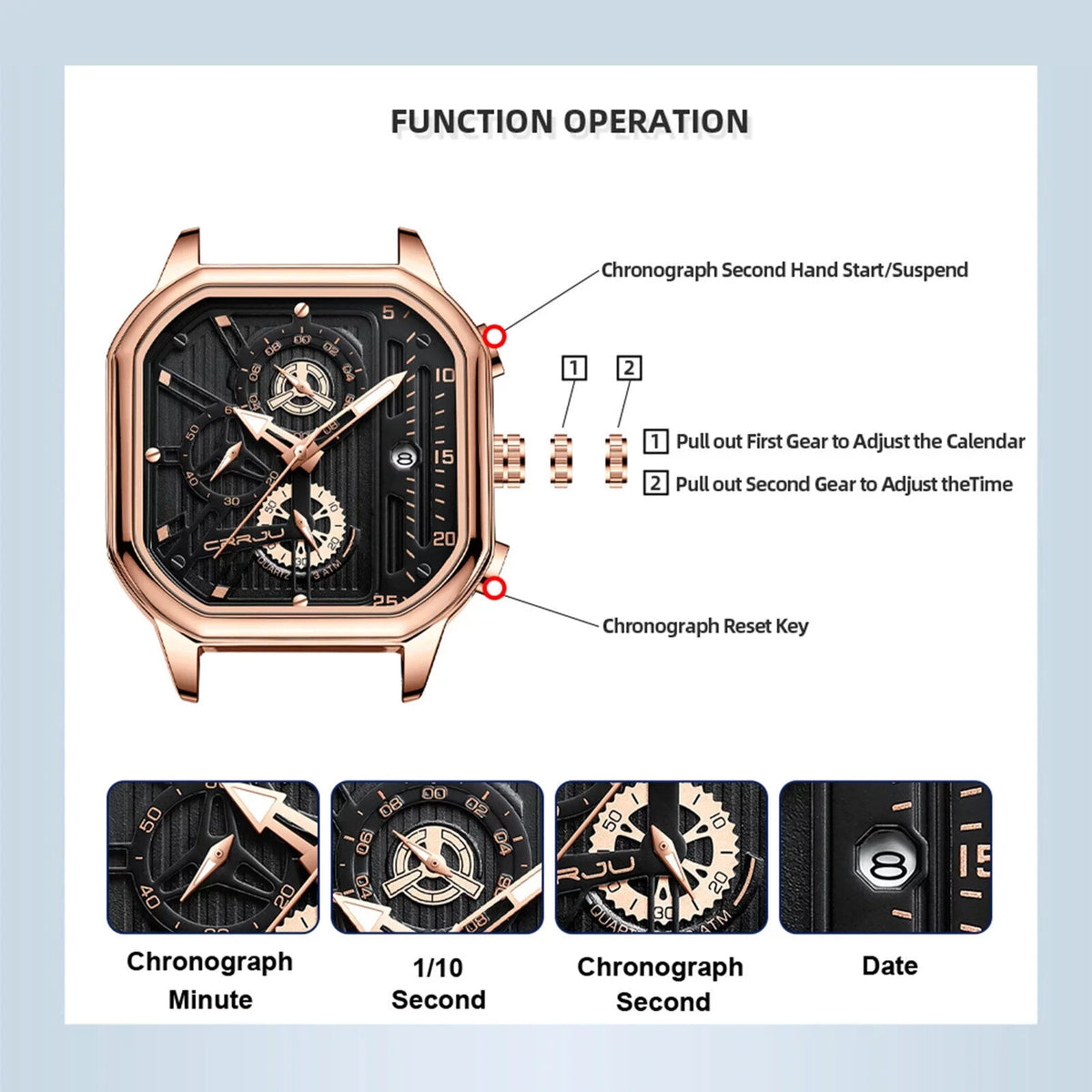 Chronograph Business Waterproof Leather Quartz Date Luxury Watch Men's Luminous