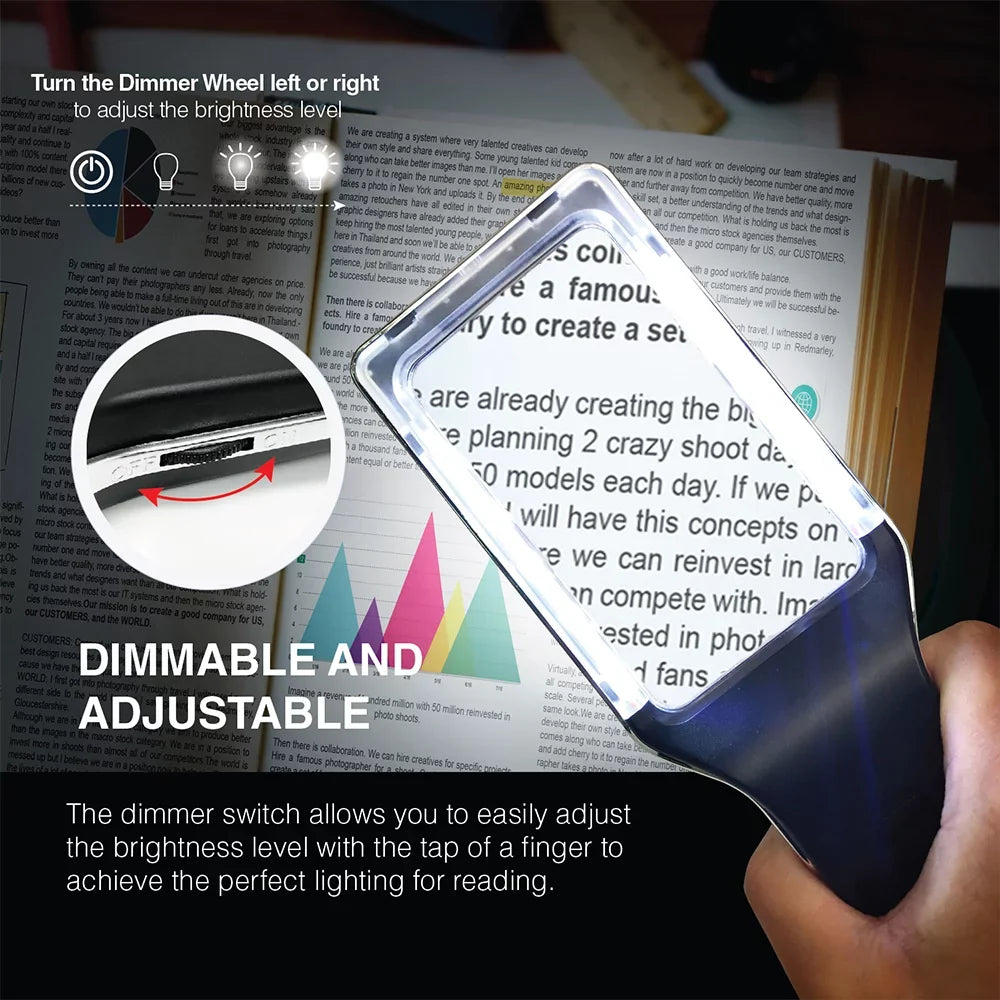 Dimmable Magnifying Large Glass Magnifier Reading for Vision Macular Best with Viewing Small LEDs]-Evenly Seniors, 4X Area-The Low Fully Lit Lighted Anti-Glare & [10 Degeneration Fonts,