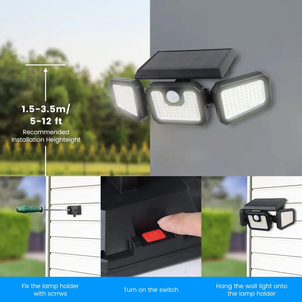 Lights Yard Security Sensor Heads (2 Garage with Outside Control Lights for Remote - 210LED Lights 2500LM - exterior 3 Solar Packs) Waterproof Motion Yyton Flood