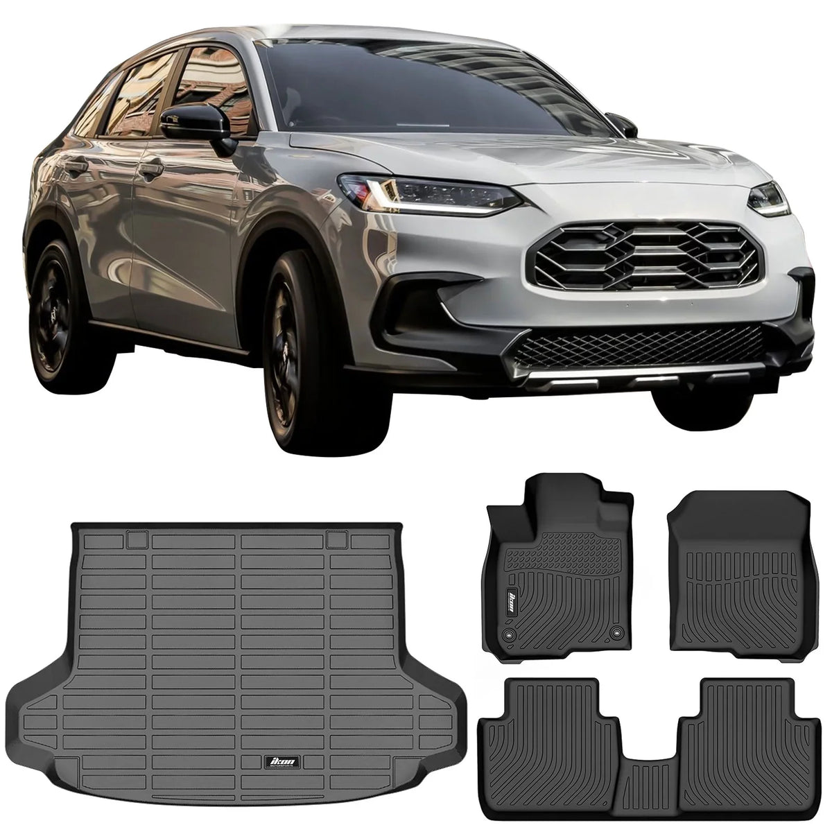 climate Protection Molded 2nd Black HR-V, Row Compatible Ikon Cover Protector Cargo Honda Tray Motorsports Front Boot Liner Pad Mats Carpets Floor Mat All 3D With 1st Rear 2023-2024 Trunk & TPE