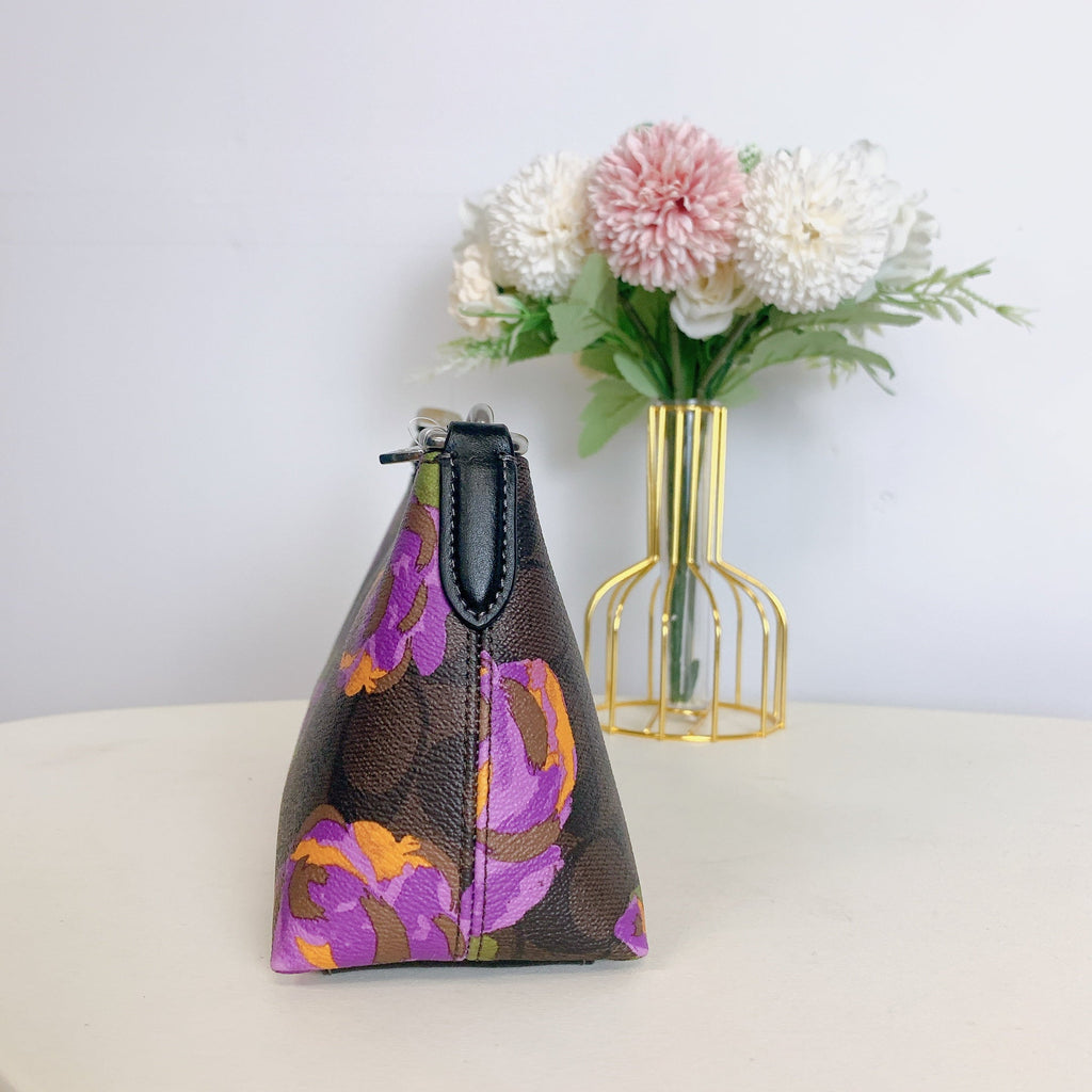 CL406 Multi Signature In Print Rose Brown Coach Iris Charlotte IN Canvas Shoulder Bag With