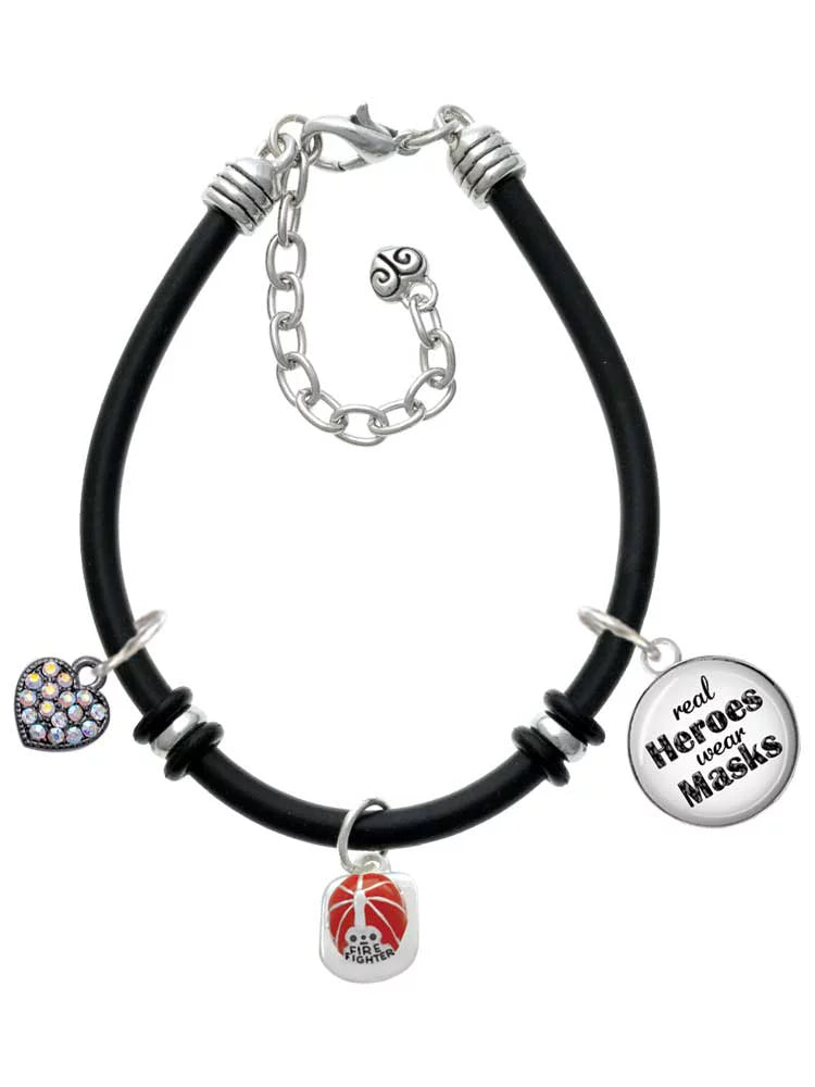 Rubber Masks Bracelet Red Jewelry Black Dome Silvertone Firefighter Heroes Delight Charm Wear Helmet Real Enamel