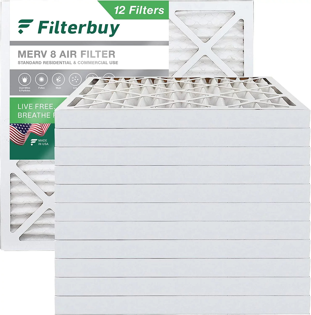Air (12-Pack) MERV Filters 15x15x2 Pleated Furnace 8 Filterbuy AC HVAC