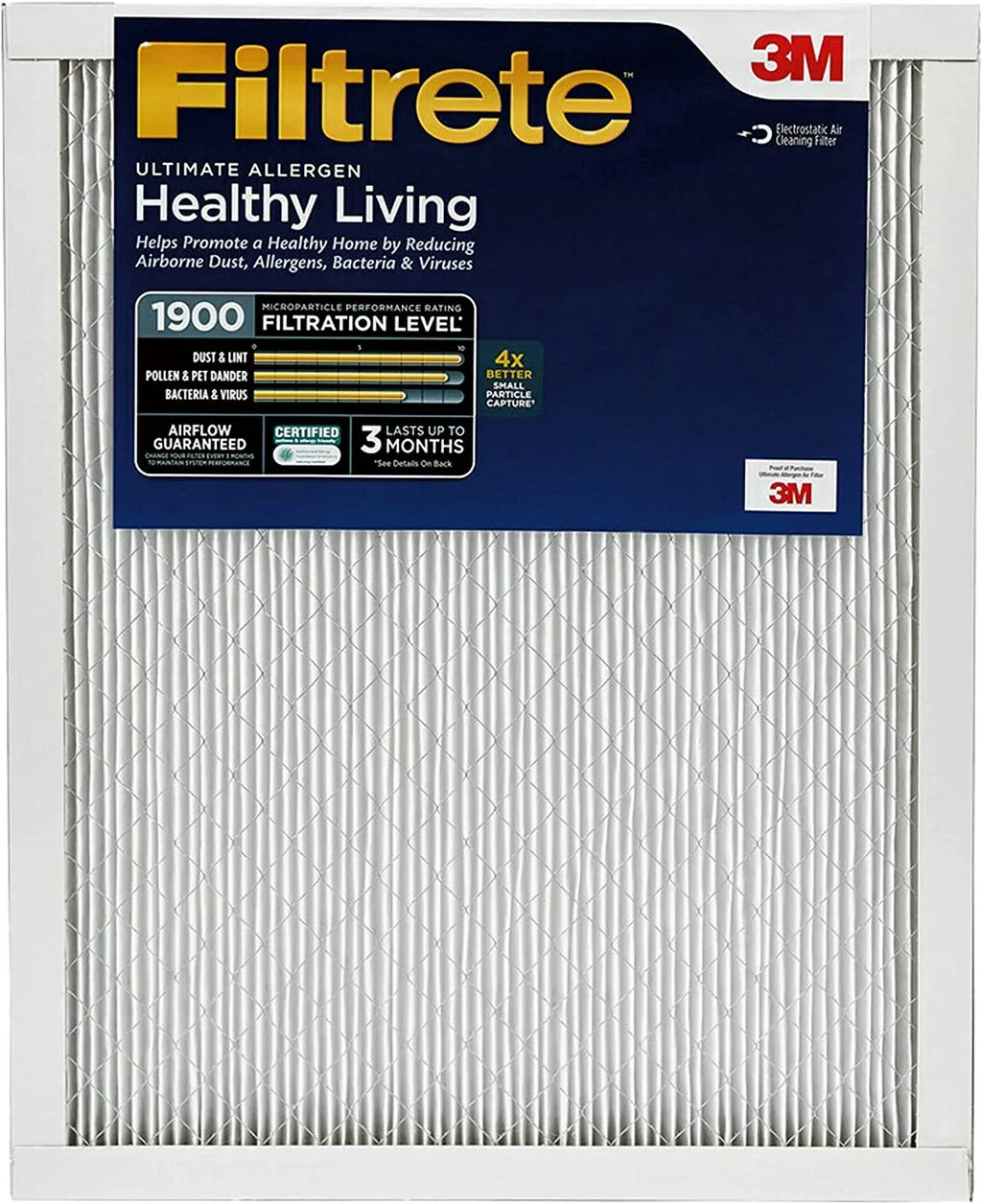 Filters Air Filters, 2 Air Allergen Living Filtrete 1-Inch 1900, MPR Ultimate 13, Filter, Pleated 3-Month MERV Healthy