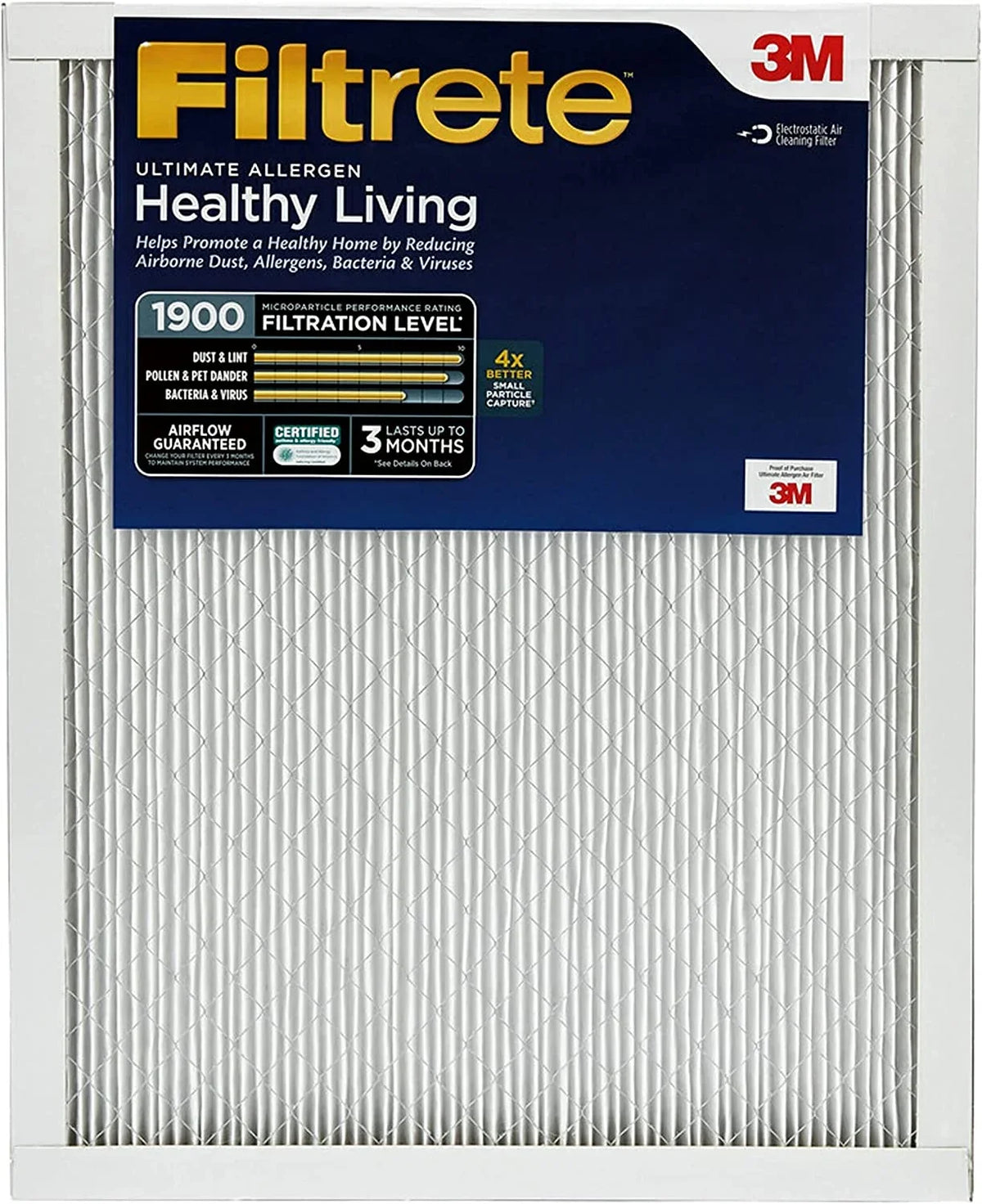 Filters Air Filters, 2 Air Allergen Living Filtrete 1-Inch 1900, MPR Ultimate 13, Filter, Pleated 3-Month MERV Healthy