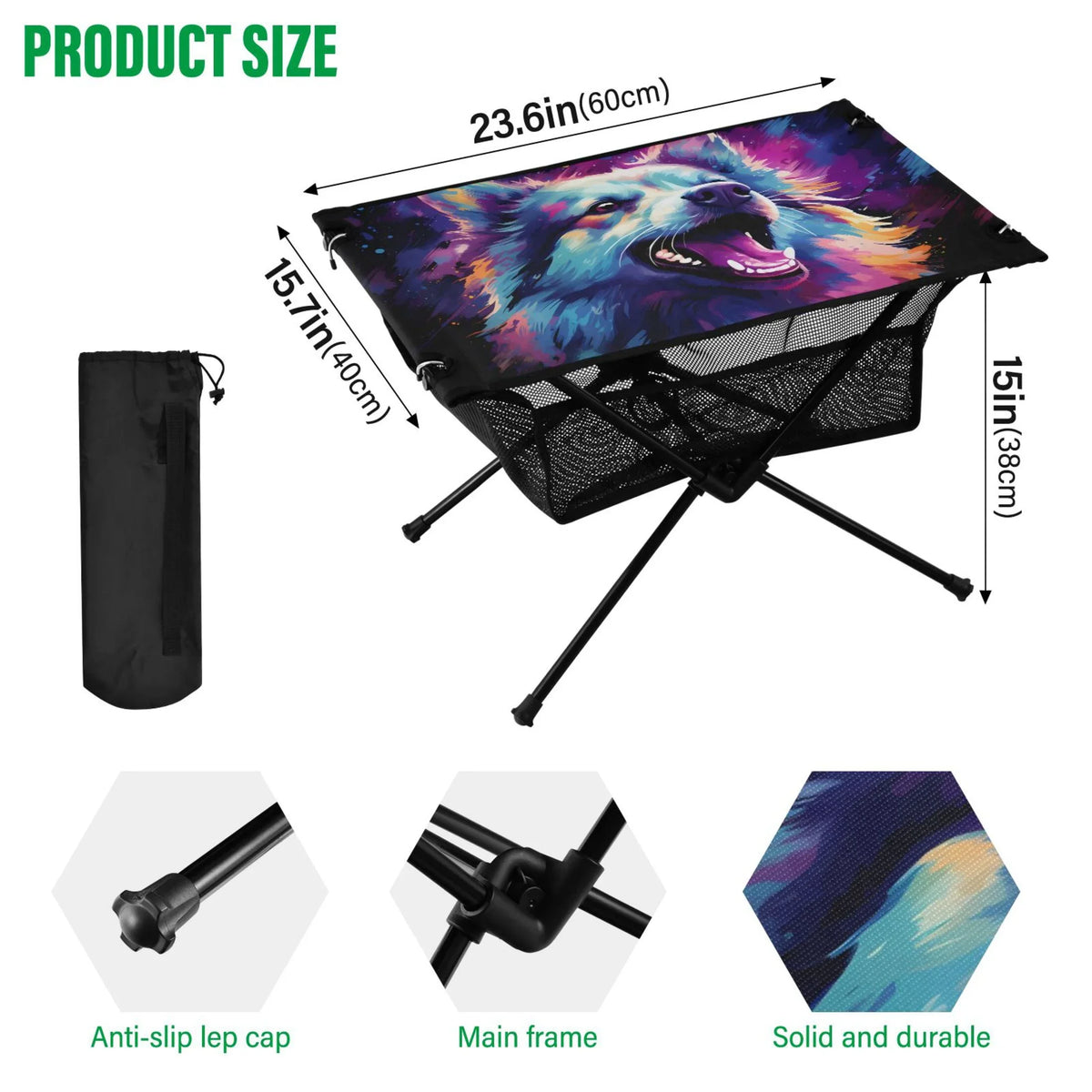 with Foldable Compact Bag Camping Picnic Beach Cool Fishing Table Hiking Wolf exterior Abstract for Table BBQ Portable Storage Table