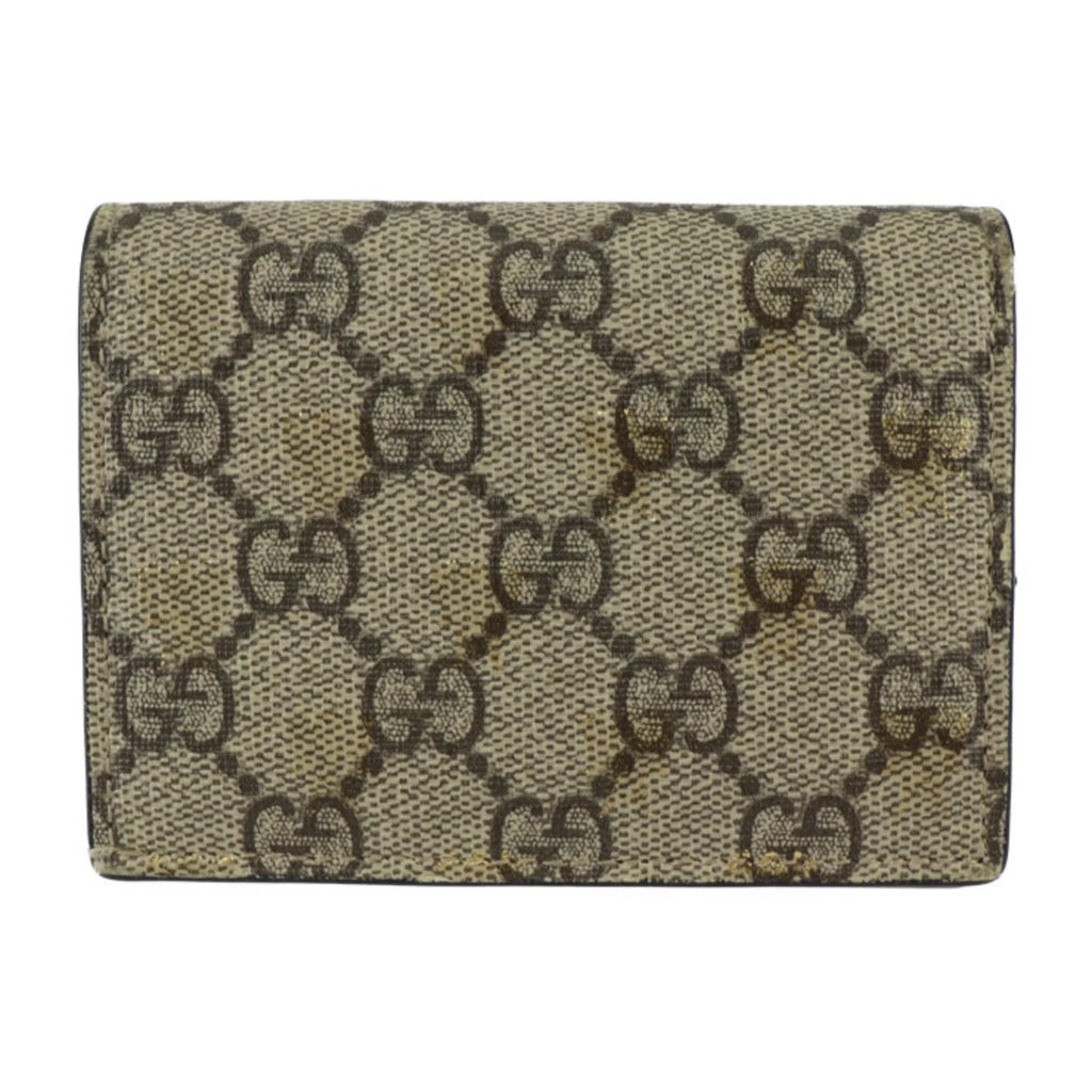 GG Pre-Owned Black 508757 Supreme (Good) Bee Compact BEE Gold Leather Canvas Beige Brown Bifold Wallet