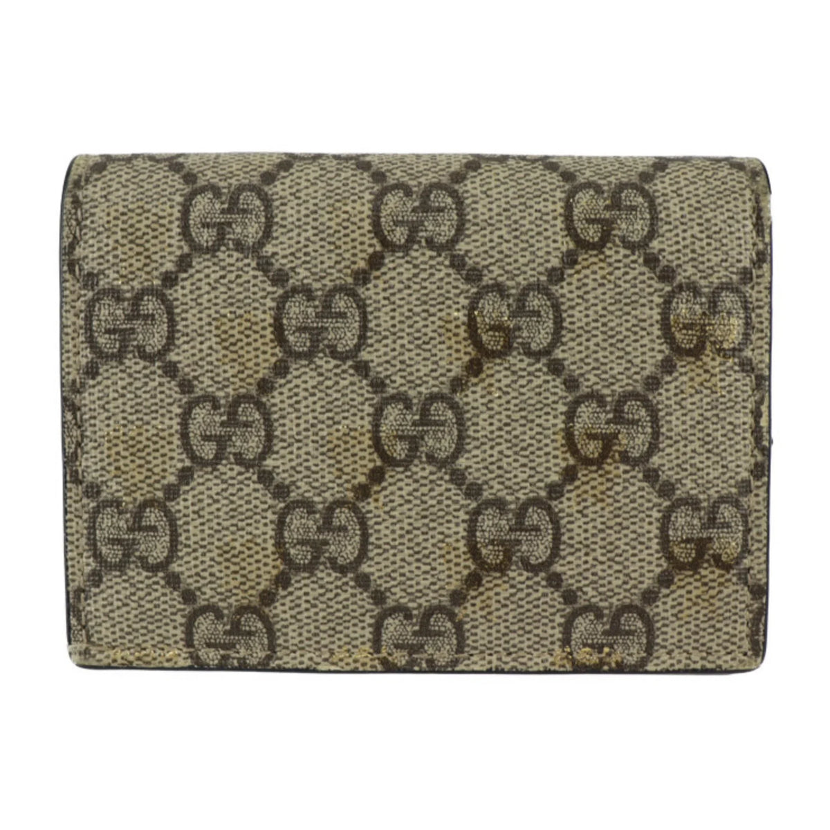 GG Pre-Owned Black 508757 Supreme (Good) Bee Compact BEE Gold Leather Canvas Beige Brown Bifold Wallet