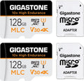 Endurance] Cam, Card, Compatible SD Gigastone Adapter High Dash Recording, Surveillance 2-Pack MLC C10, Video Cam, 128GB 4K with U3 Security [10x 100MB/s, Micro
