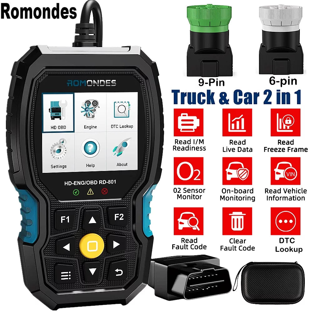 RD801 Truck Scanner Diagnostic Truck Romondes Heavy Code OBD2 Tool Reader Diesel Scanner Duty
