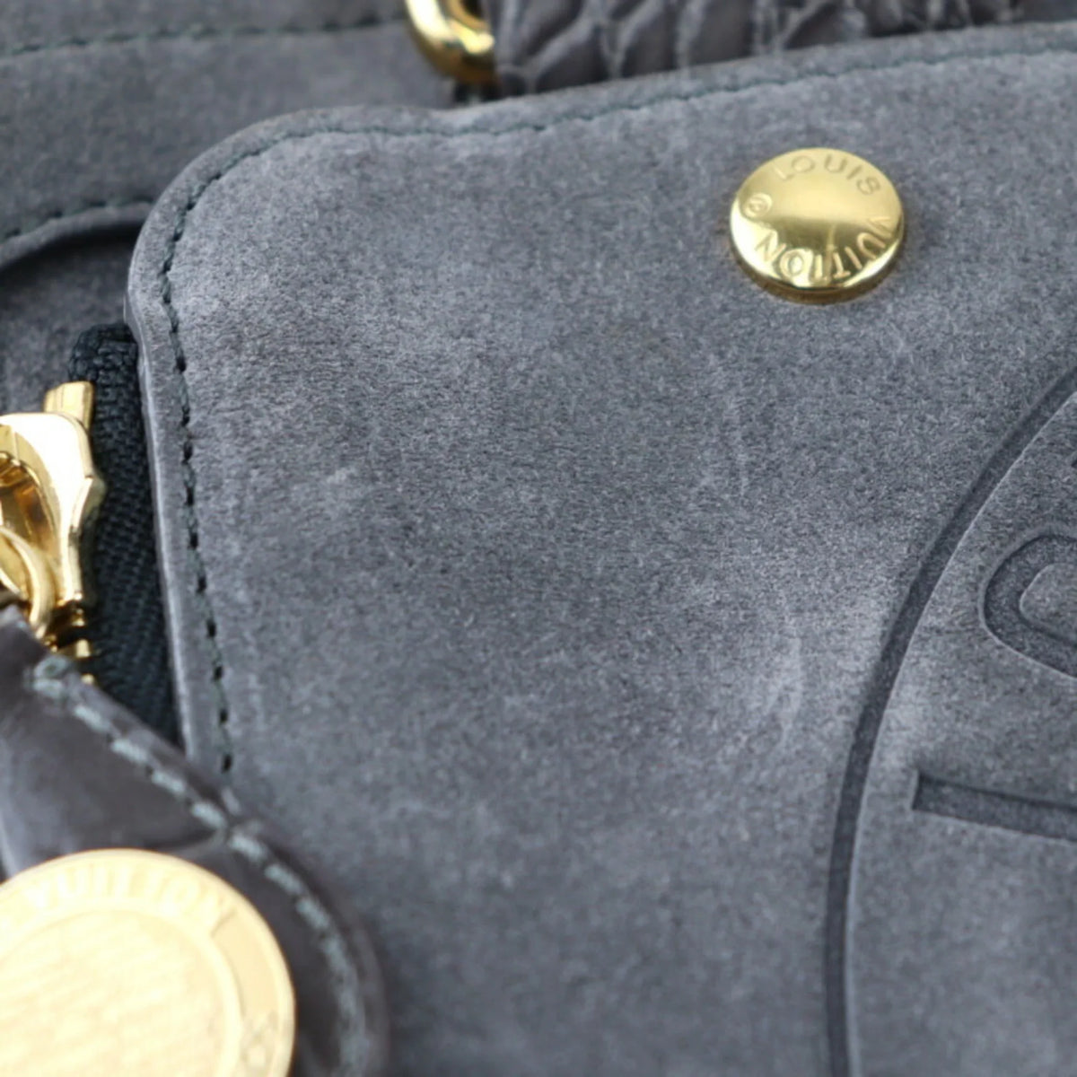 Stamp Hardware Black Gray (Good) M95237 Leather Pre-Owned Calf Handbag Suede Bag Gold GM