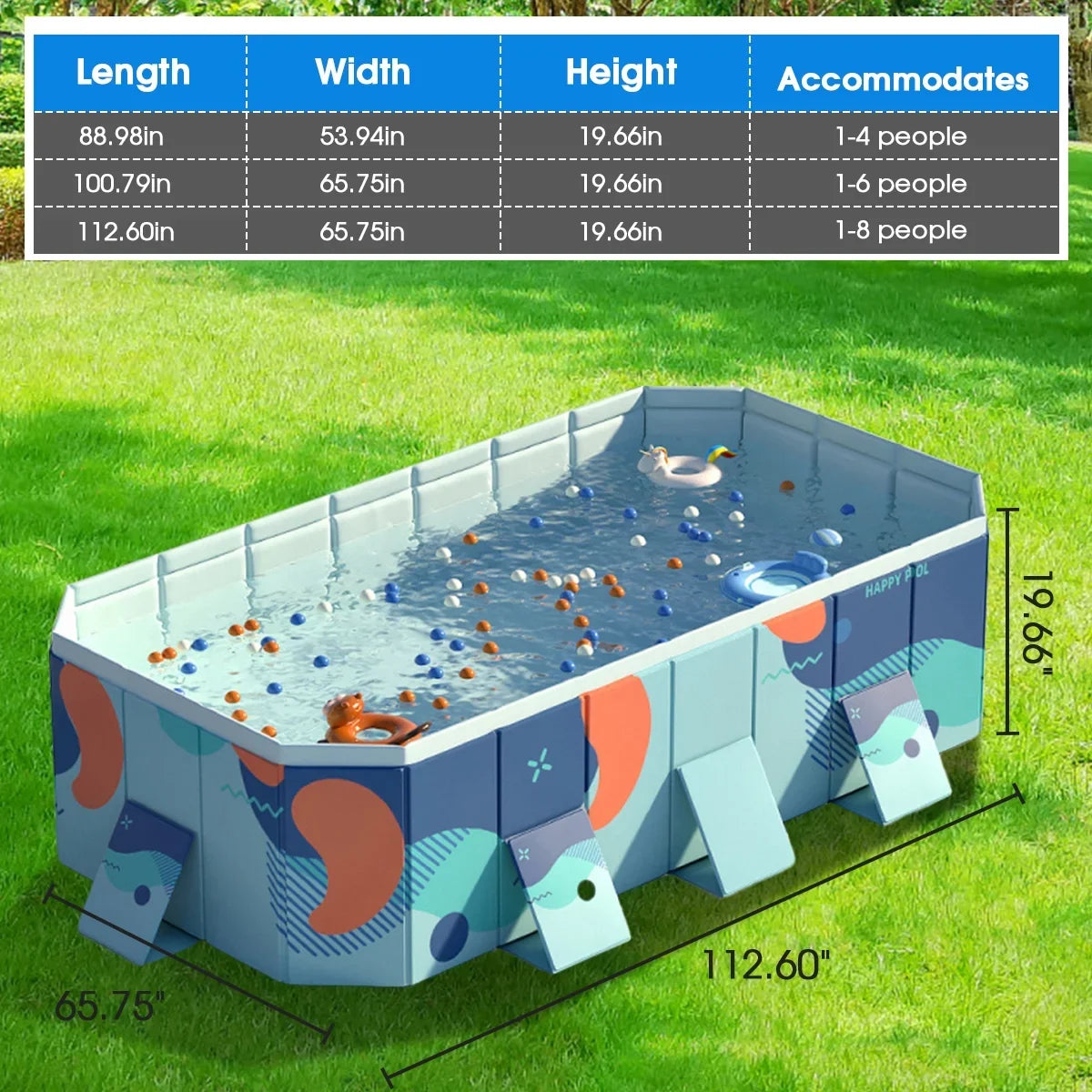 Collapsible Pool Garden Kiddie Swimming Ground Pool Backyard(Blue) 113" for Above Non-Inflatable ANJORALA