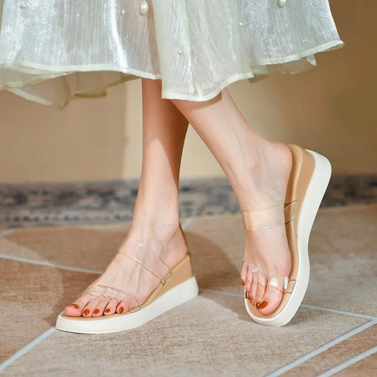 ILJNDTGBE for Women Slippers Sandals Wedge Rubber Strap Transparent Slippers Designer Sandals Women Platform Ankle Slippers Heeled Custom Platform