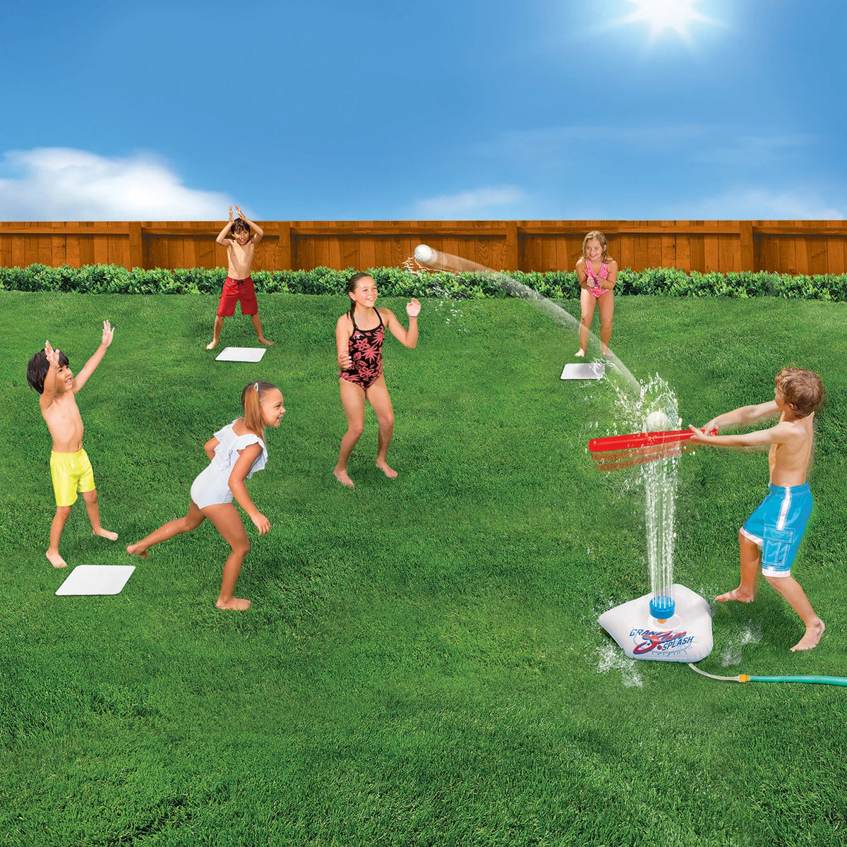 Sports Splash - + Ages Bat Sprinkler Kids Slam Plate & - Batting Home & Bases, liquid Practice, Game 2 Balls Banzai 3 Tee Plastic + Includes , Baseball Backyard & Plastic