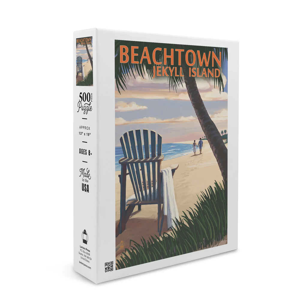 Adirondack Piece for Premium in the and Jigsaw Adults Chair 500 on USA) (19x27 Beach Beachtown, Jekyll Family, Puzzle inches, Made Georgia, Island,