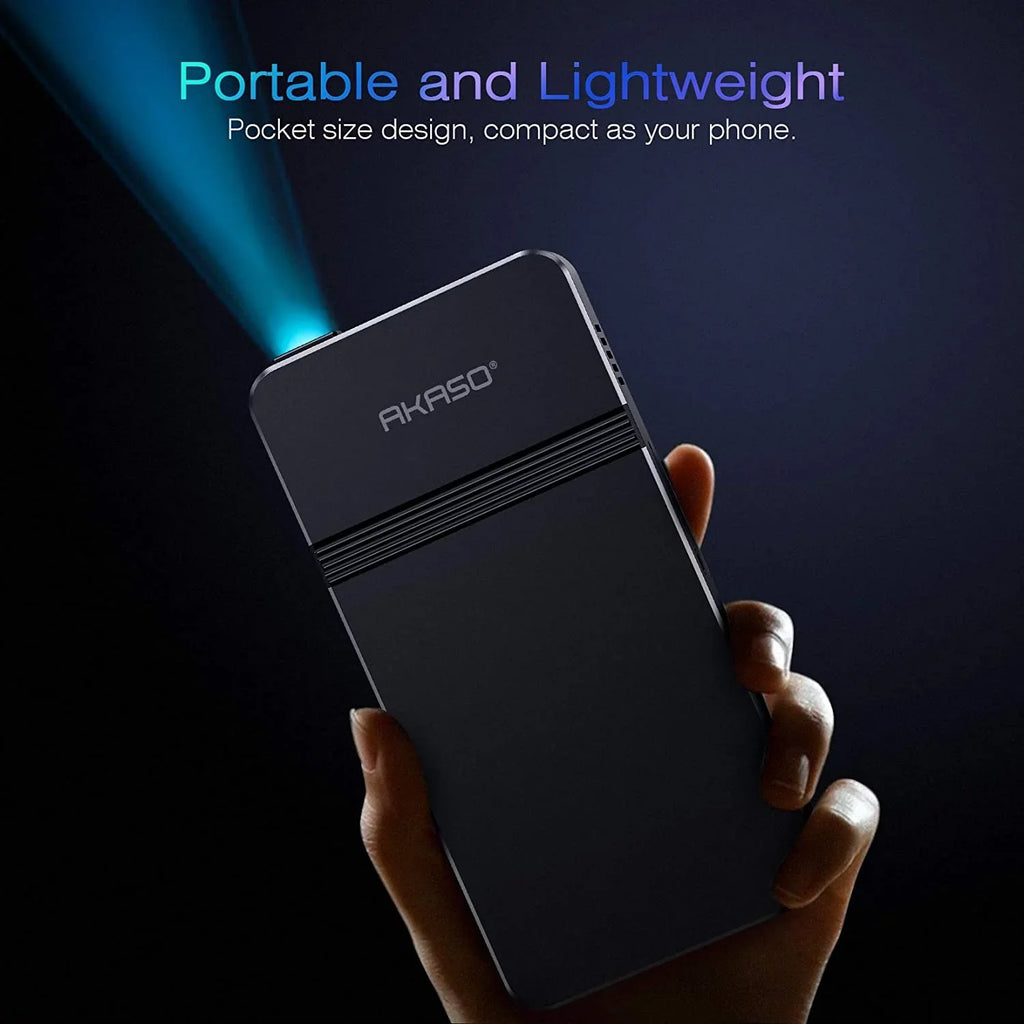 Projector, Built-in AKASO Projector, Portable Support Control Projector Rechargeable Speakers Pocket-Sized HDMI Stereo Cookie DLP Battery WiFI and Mini Projector, 1080P Movie Remote