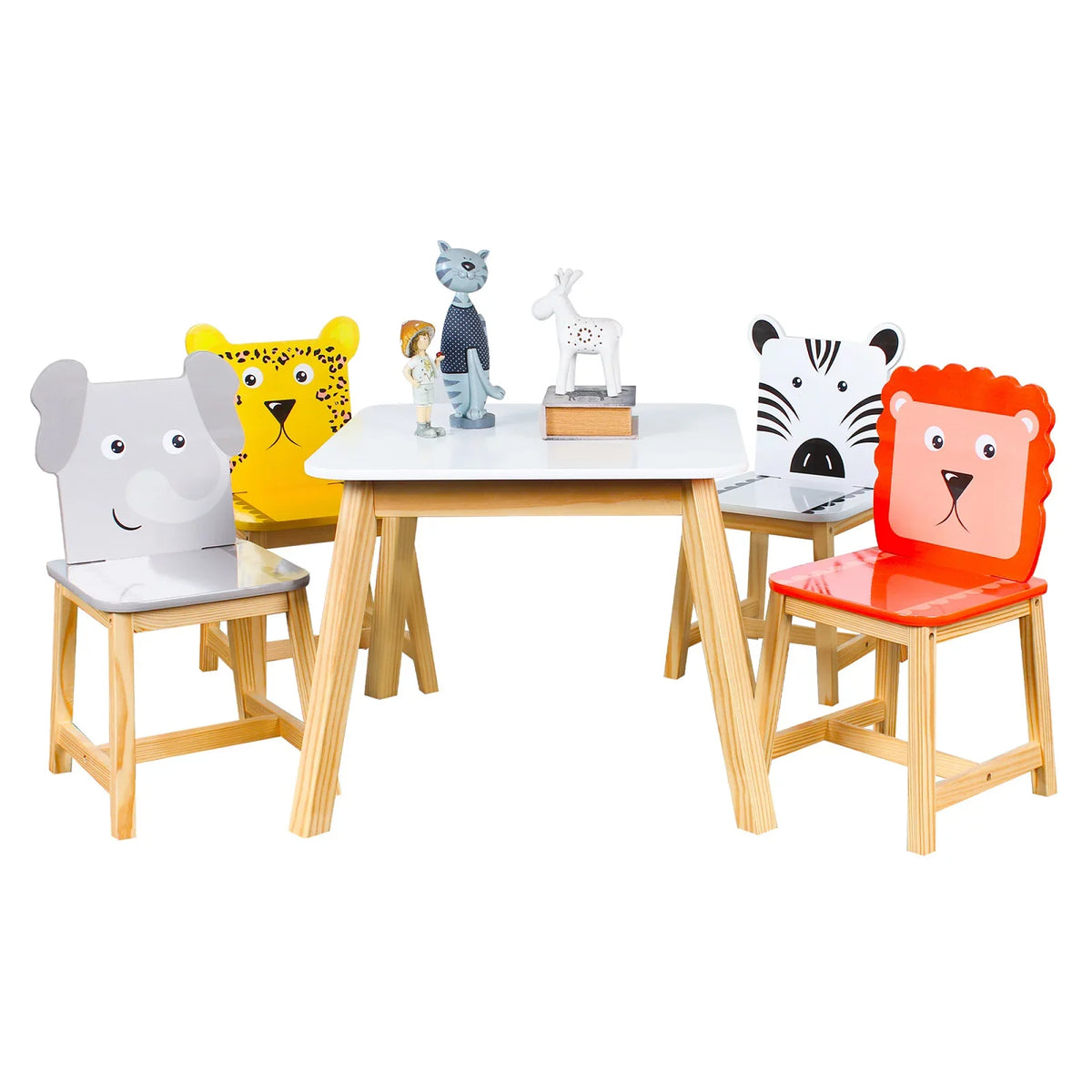 5 Drawing with Kids Table White Chairs Learning Table Set 4 and Cartoon Playing for Crafts Kids Set Wood Table Chair Toddler Animals Piece