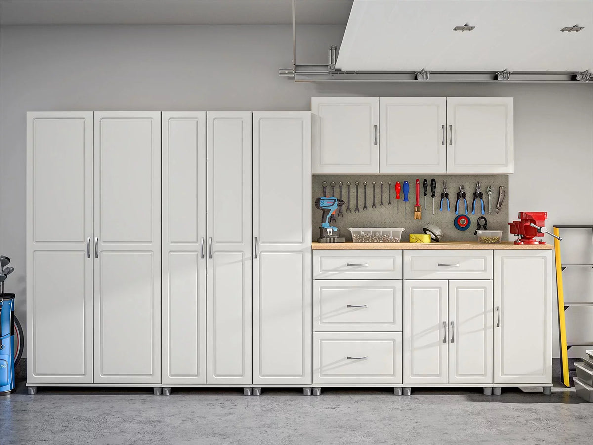 24" Systembuild Cabinet, Evolution Garage 3 Drawer Base White Storage Kendall