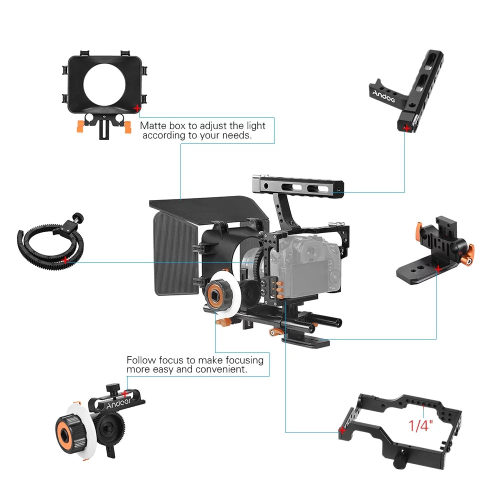 Rig System Making Box Aluminum Mirrorless ILDC for Cage Film Panasonic A7S/A7/A7R/A7RII/A7SII/A7IV GH4 w/ Camcorder Kit Camera Replacement Video for Alloy Matte Camera Moobody C500