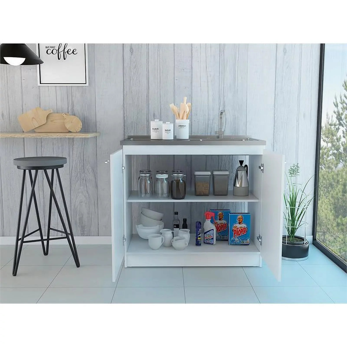 2-Piece Home Square Island Wood Sink Kitchen Set with and Utility