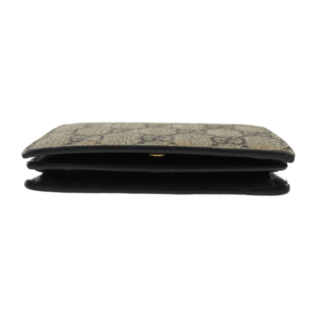 GG Pre-Owned Black 508757 Supreme (Good) Bee Compact BEE Gold Leather Canvas Beige Brown Bifold Wallet