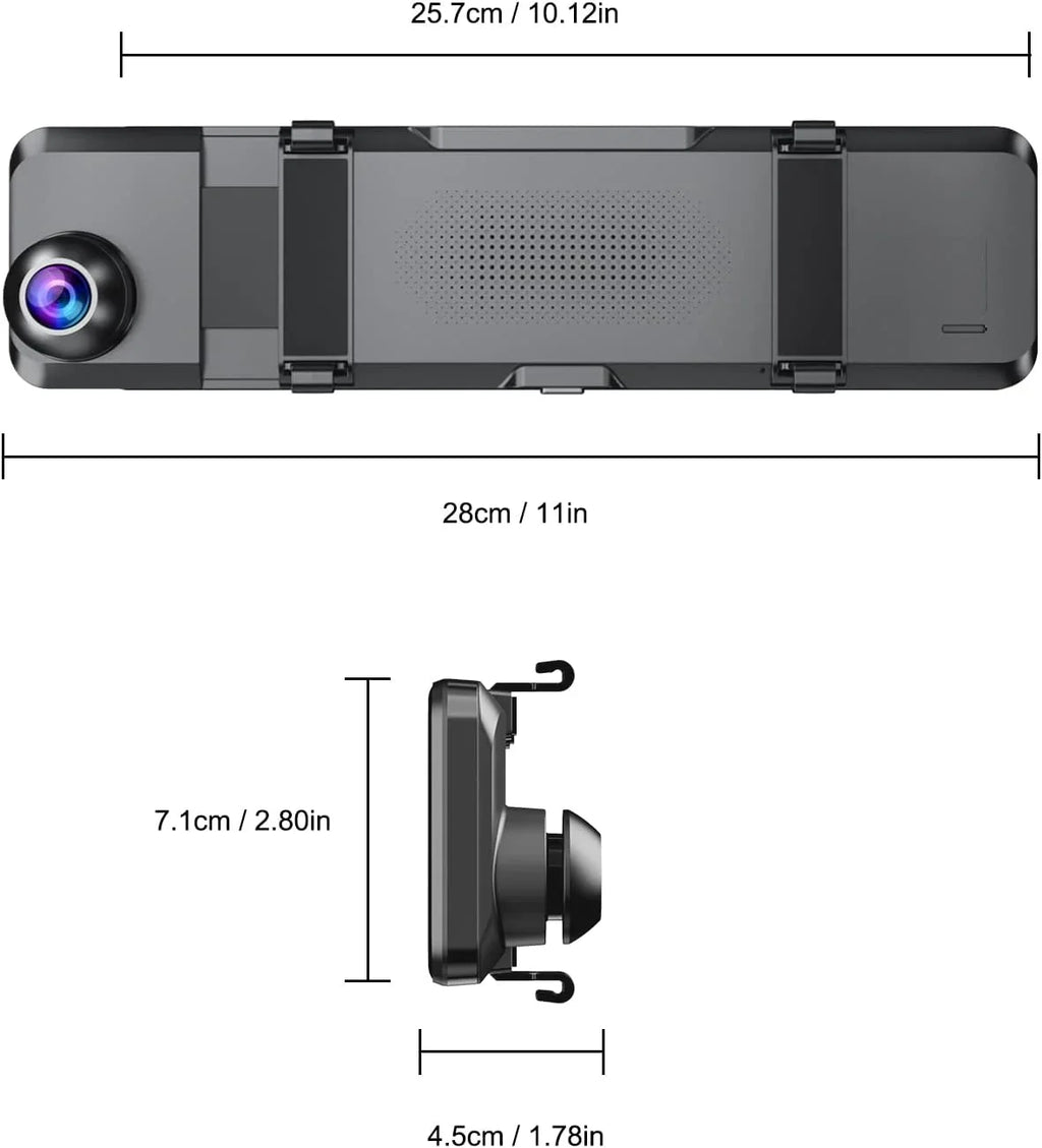 Cam Camera Card G-Sensor Screen Touch Night Channels Parking 4K for Vision Car VVCAR Dash Rear Mirror 3 32GB Monitor 11" GPS View