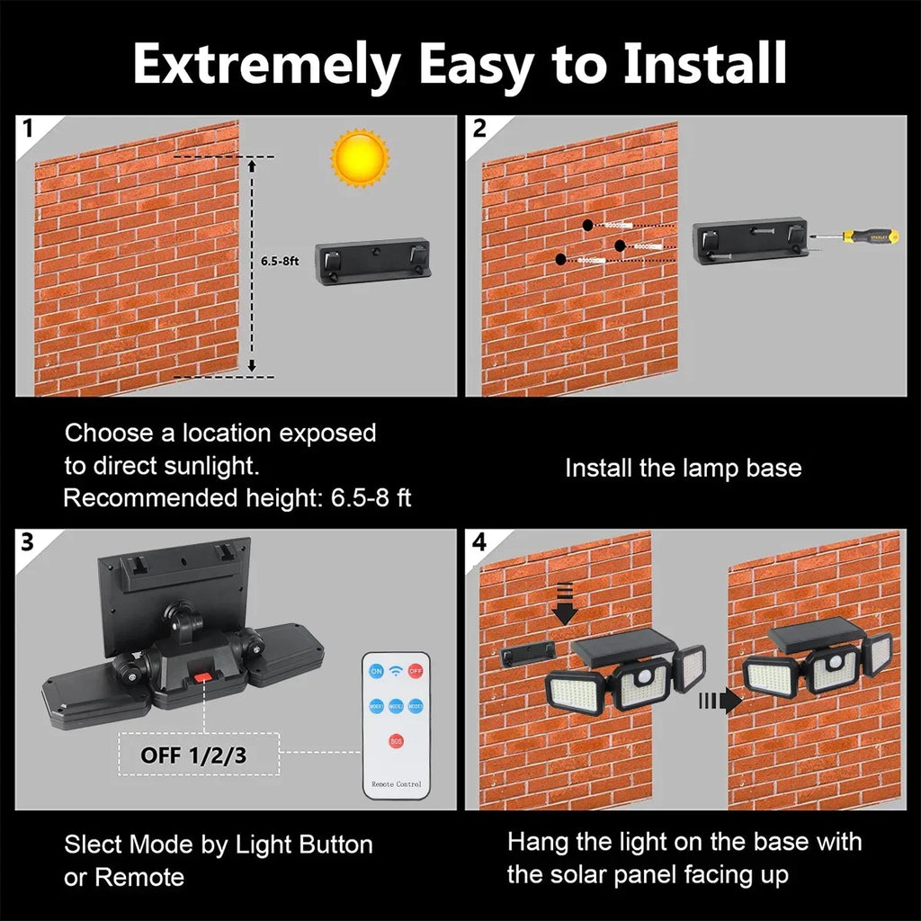 Lights Yard Security Sensor Heads (2 Garage with Outside Control Lights for Remote - 210LED Lights 2500LM - exterior 3 Solar Packs) Waterproof Motion Yyton Flood