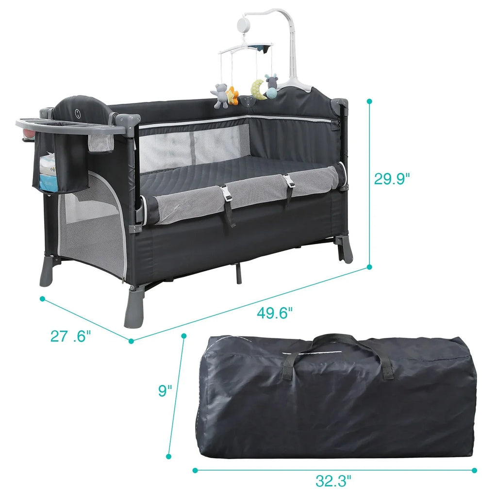 Playard, TECHNOLOGY Infant Bed - Side 29.9"H BENTON x Convertible 49.6"L x Kerrogee Crib Bassinet Portable 27.6"W Playpen 5-In-1