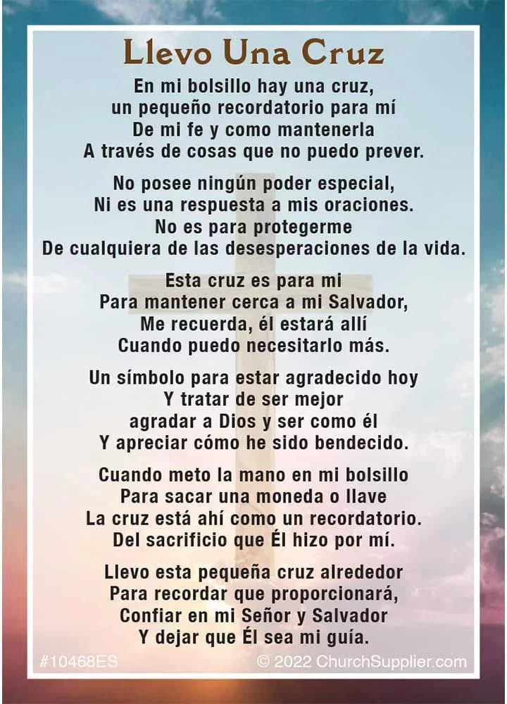 of - Pack A Una Pocket 100 Cross Card Llevo I Bilingual Prayer Cruz Carry
