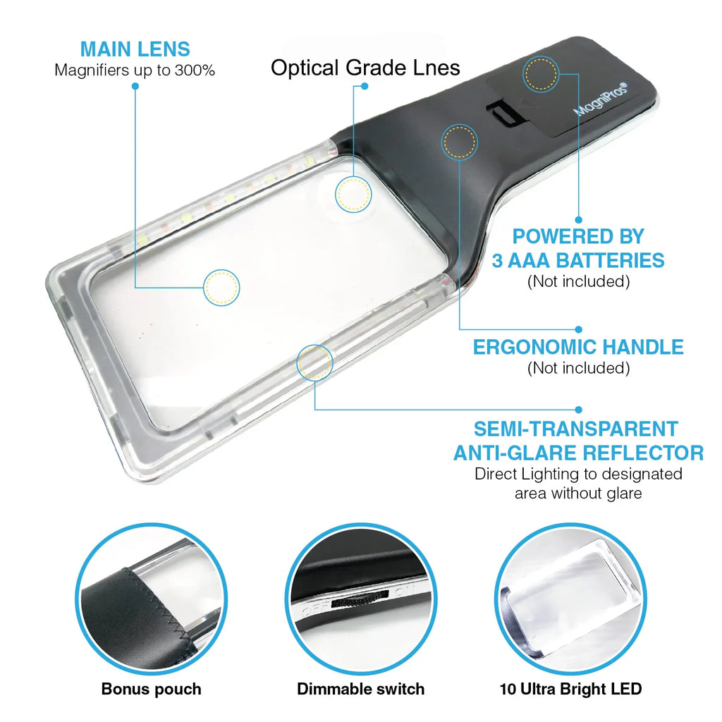 Dimmable Magnifying Large Glass Magnifier Reading for Vision Macular Best with Viewing Small LEDs]-Evenly Seniors, 4X Area-The Low Fully Lit Lighted Anti-Glare & [10 Degeneration Fonts,
