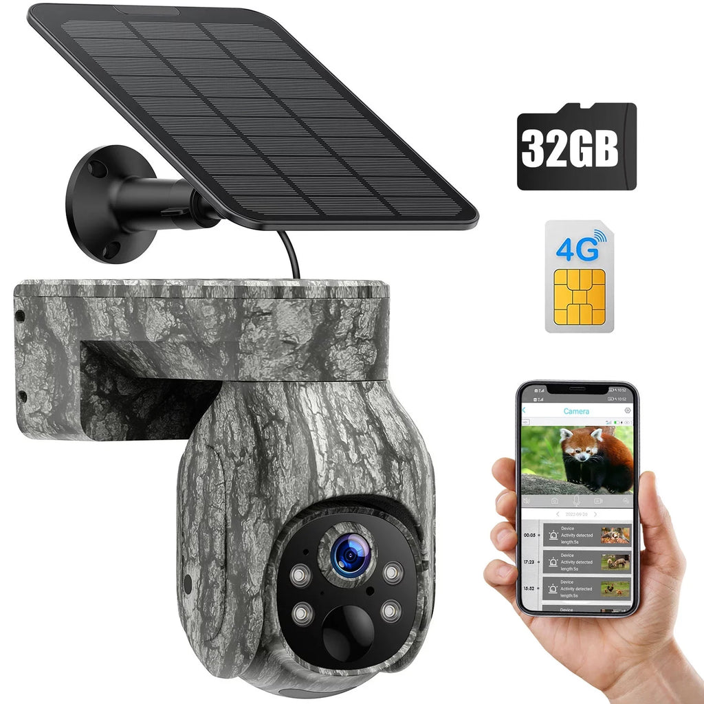 Trail View, Motion, Wireless Live Game with 90°Tilt, LTE, 360°Pan Camera Night Vision, Card Cellular 4G PIR Waterproof, Cloud Solar WiFi Storage, No 2K Camera with &SD Cam Security Hunting CAMPARK SIM