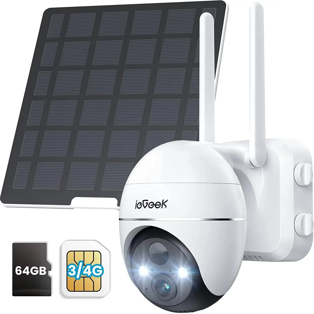 WiFi No Camera Camera, exterior, Wireless, Color Night LTE Powered, Vision, Cellular SIM&64GB Solar 2K PTZ, Included Security 360° SD 3G/4G Surveillance Card QHD,