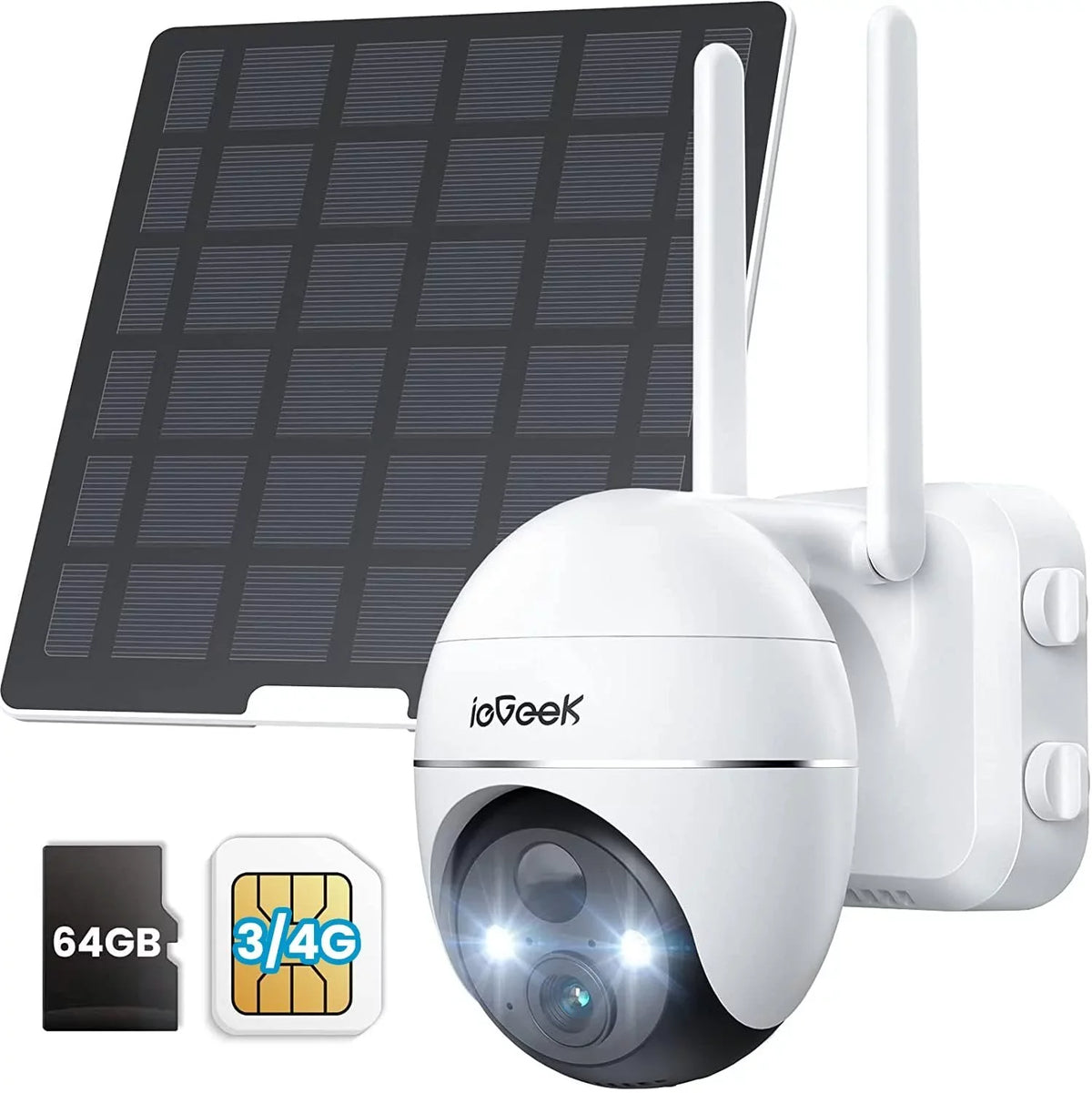 WiFi No Camera Camera, exterior, Wireless, Color Night LTE Powered, Vision, Cellular SIM&64GB Solar 2K PTZ, Included Security 360° SD 3G/4G Surveillance Card QHD,